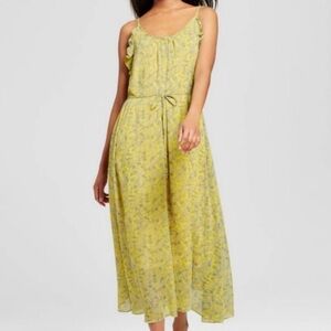 WHO WHAT WEAR Yellow Floral Cami Ruffle Maxi Dress Size XL